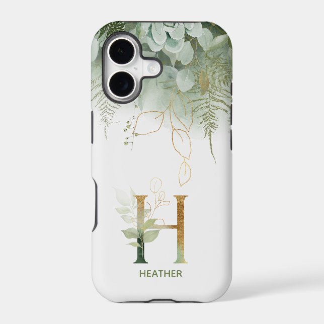 Monogram Letter H Greenery Case-Mate iPhone Case (Back)