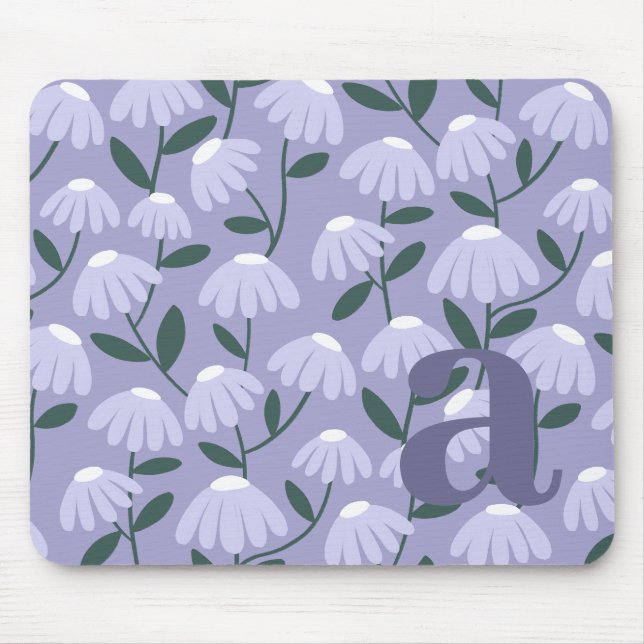Monogram Letter Initial Blue Purple Floral Pattern Mouse Pad (Front)