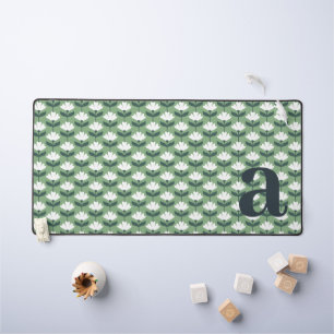 Monogram Letter Initial Green Vintage Flowers Desk Mat