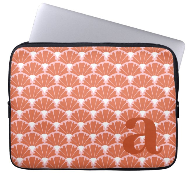 Monogram Letter Initial Red Vintage Pattern Laptop Sleeve (Front)