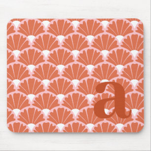 Monogram Letter Initial Red Vintage Pattern Mouse Pad