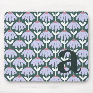 Monogram Letter Initial Sea Green Vintage Floral Mouse Pad