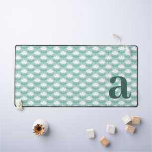 Monogram Letter Initial Teal Blue Vintage Flowers Desk Mat