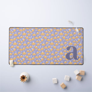 Monogram Letter Initial Yellow Blue Floral Pattern Desk Mat