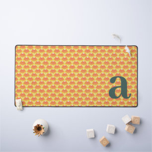 Monogram Letter Initial Yellow Vintage Floral Desk Mat