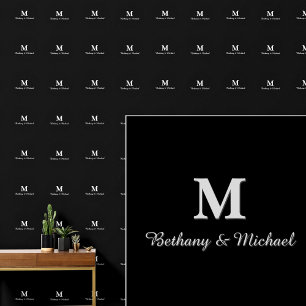 Monogram Letter Initials & Name(s) Grey on Black Wallpaper