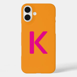 Monogram Letter Initials Orange Pink Custom Color iPhone 16 Plus Case