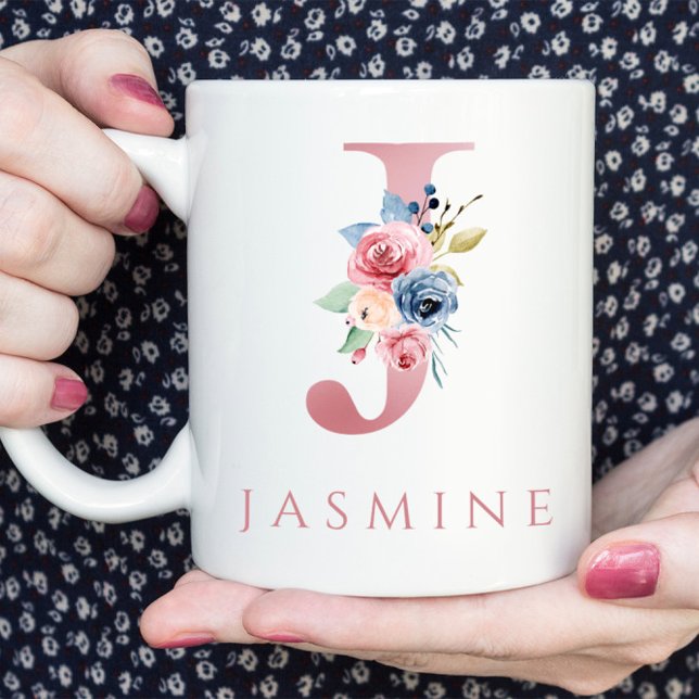 Monogram Letter J Floral Watercolor Coffee Mug (Creator Uploaded)