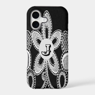 Monogram Letter J Flower Black and White Lace