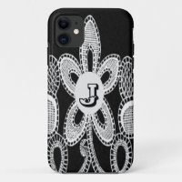Monogram Letter J Flower Black and White Lace