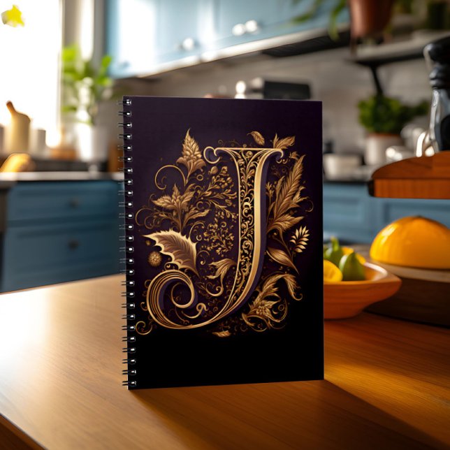 Monogram Letter J Notebook (Notebook with monogram letter J stands on kitchen table)