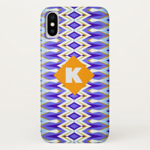 Monogram Letter K Blue and Orange Argyle geometric Case-Mate iPhone Case