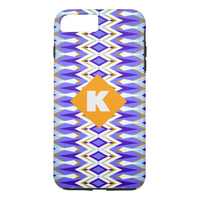 Monogram Letter K Blue and Orange Argyle geometric Case-Mate iPhone Case (Back)