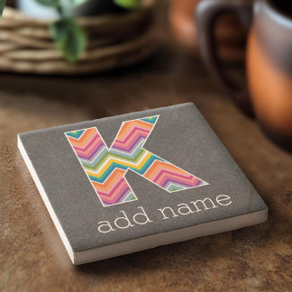 Monogram Letter K - Chalkboard and Bright Chevrons Stone Coaster
