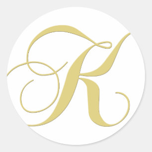Monogram Letter K Golden Single Classic Round Sticker