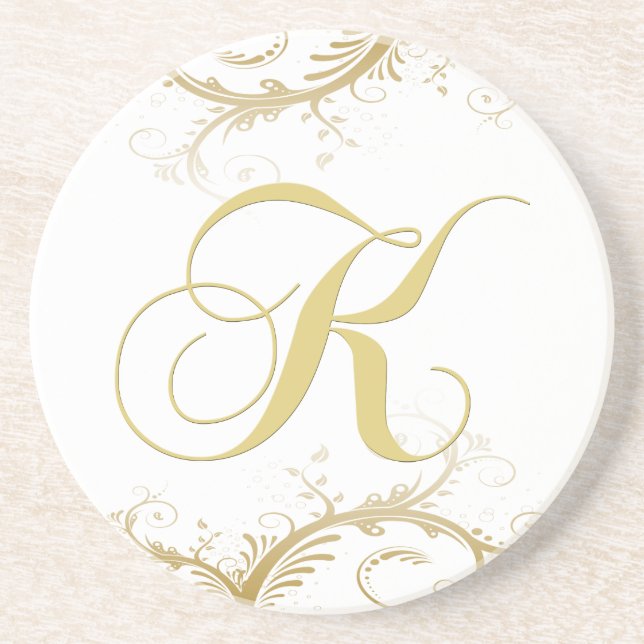 Monogram Letter K Golden Vines Coaster (Front)