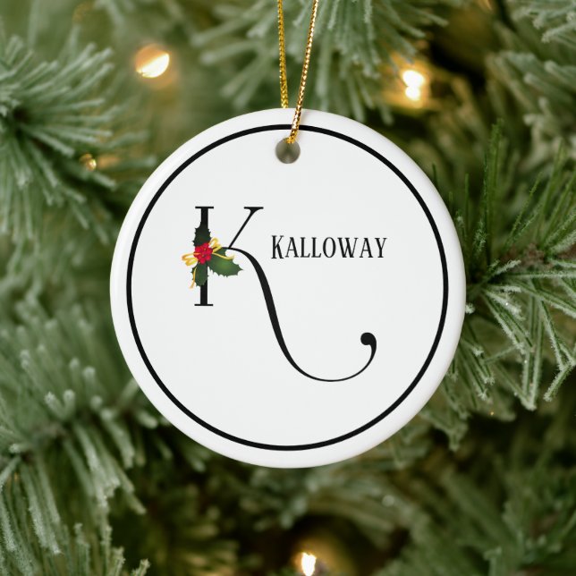 Monogram Letter K Personalised Christmas Ceramic Tree Decoration (Tree)