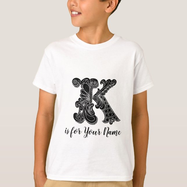 Monogram Letter K Personalised Name T-Shirt (Front)