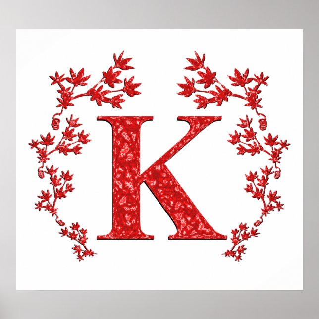 Monogram Letter K Red Leaves Poster (Front)