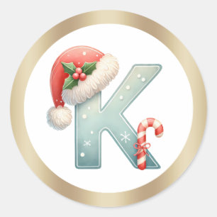 Monogram letter K, Santa hat Christmas  Sticker