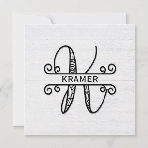 Monogram Letter K with Family Name  Card