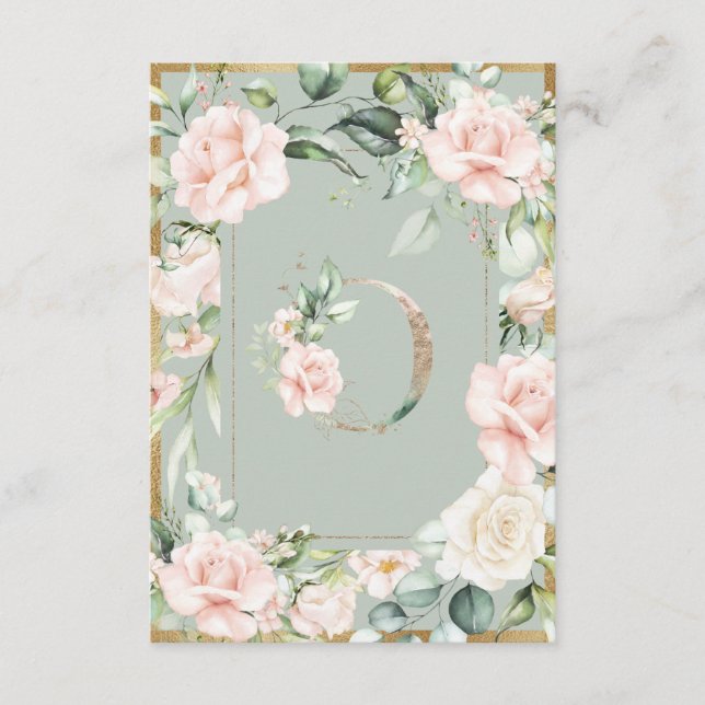 Monogram Letter L Elegant Sage Green Floral  Thank You Card (Front)