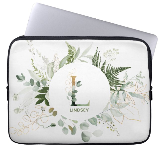 Monogram Letter L Foliage Wreath Laptop Sleeve (Front)