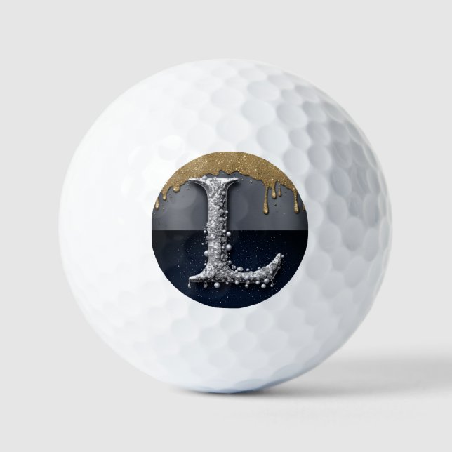 Monogram Letter L Gold Dripping Silver Luxury  Golf Balls (Front)