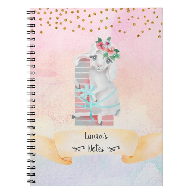Monogram Letter L Lovely Sheep Girl Daily Study Notebook (Front)