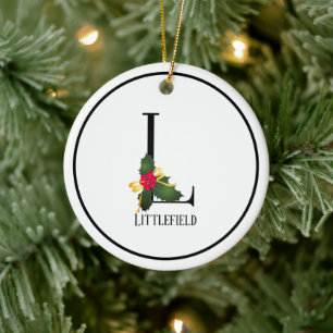 Monogram Letter L Personalised Christmas Ceramic Tree Decoration