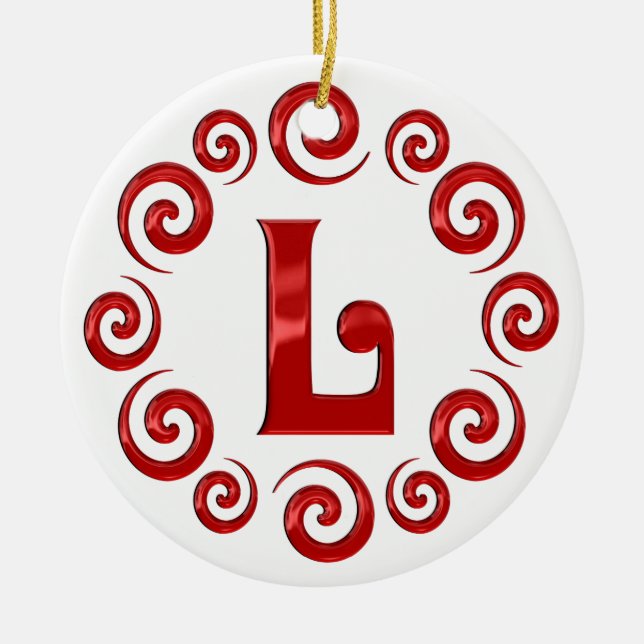 Monogram Letter L  Red Ceramic Tree Decoration (Front)