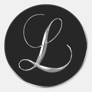 Monogram Letter L Sliver On Black Wedding Seal