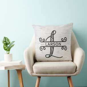 Monogram Letter L with Family Name  Cushion
