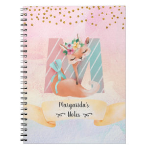 Monogram Letter M Baby Fox Girl Diary Notebook