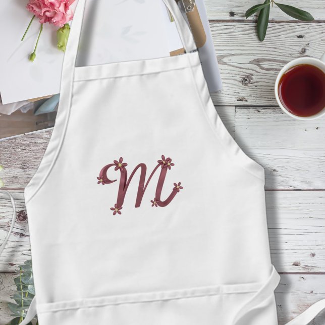 Monogram Letter M Elegant Rose Gold Floral Initial Standard Apron (A pretty letter M apron that's perfect for your Mom. Makes a great Mother's Day or birthday gift)