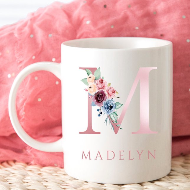 Monogram Letter M Floral Watercolor Coffee Mug (Creator Uploaded)