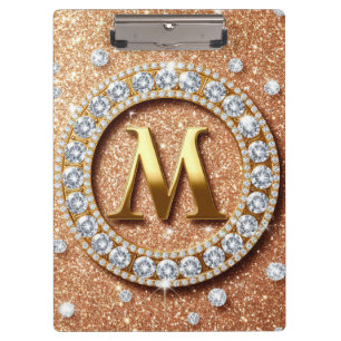 Monogram Letter M on Rose Gold Glitter Background Clipboard