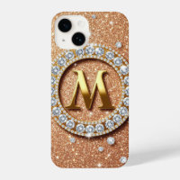Monogram Letter M on Rose Gold Glitter Background