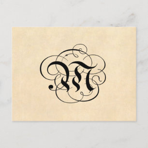 Monogram Letter M Vintage Parchment Paper Postcard