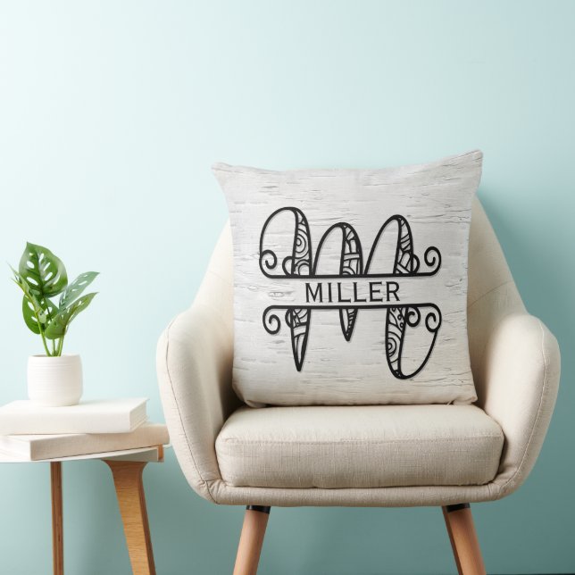 Monogram Letter M with Family Name Cushion (Chair)