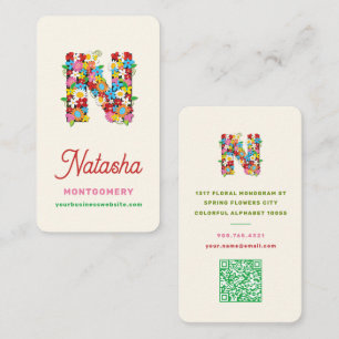 Monogram Letter N Colourful Spring Flowers Garden Business Card