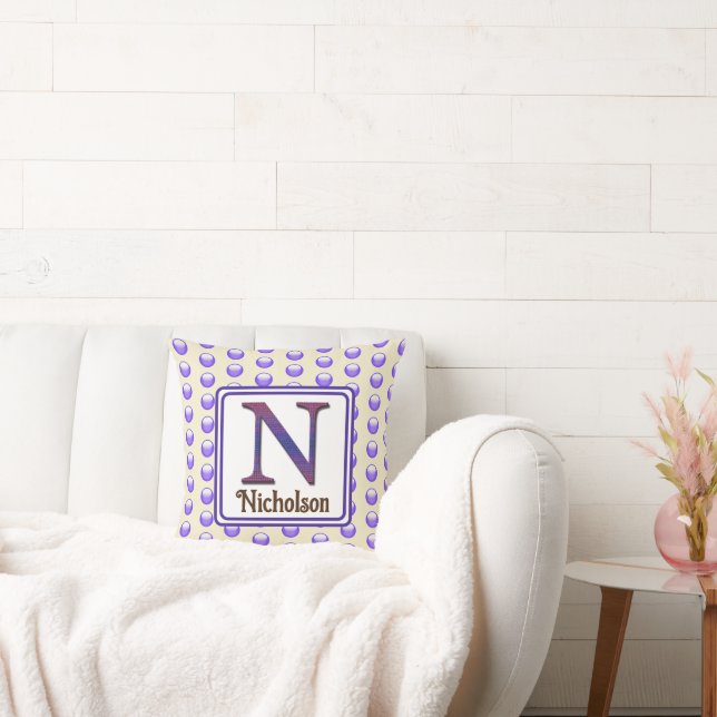 Monogram Letter N Initial Blue Polka Dot Keepsake Cushion (Couch)