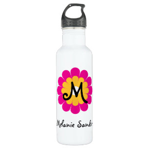 Monogram letter name mod pink yellow flower 710 ml water bottle
