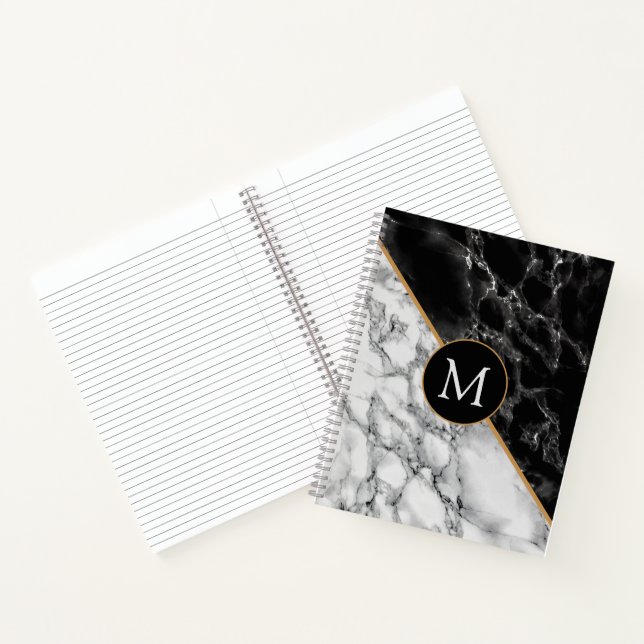 Monogram Letter Notebook Black White Marble (Inside)