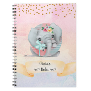 Monogram Letter O Baby Elephant Girl Daily Study Notebook