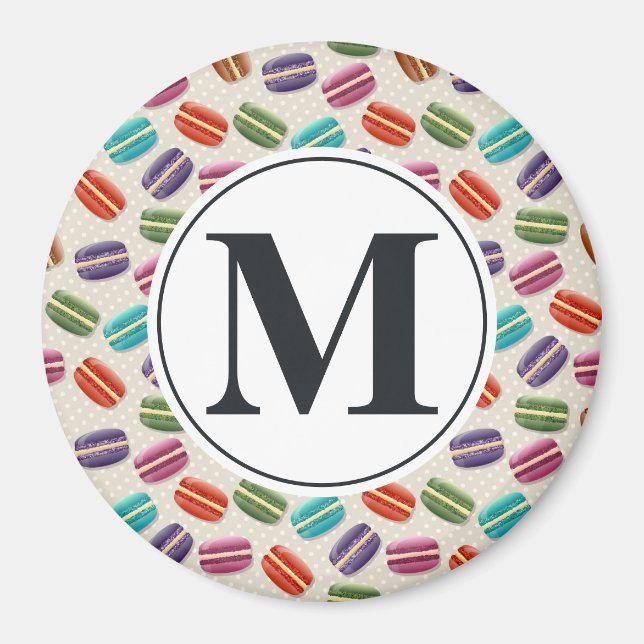 Monogram Letter on Colourful Macaron Pattern Magnet (Front)