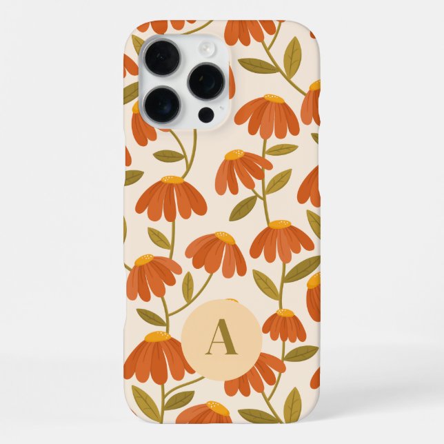Monogram Letter Orange Floral Daisies Pattern  iPhone Case (Back)