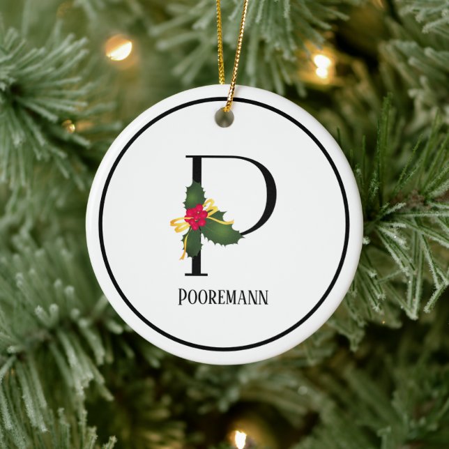 Monogram Letter P Personalised Christmas Ceramic Tree Decoration (Tree)