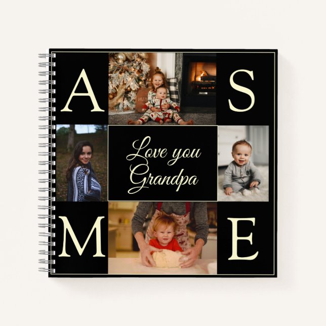 Monogram Letter Photo Grandpa Gift Notebook (Front)