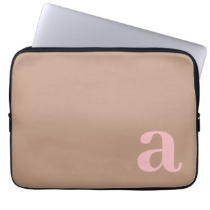 Monogram Letter Pink & Brown Minimalist Laptop Sleeve